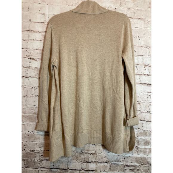 Land's End Sweater Womens Medium Beige Open Front Long Line Cardigan Neutral - Picture 11 of 13